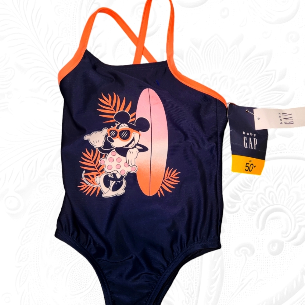 NWT Disney Baby Gap Swimsuit 18-24 Mths Navy / orange with Mickey Print